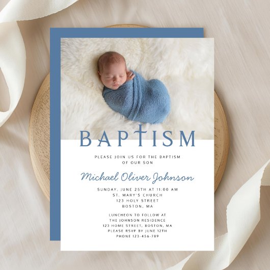 Invitation Photo Garçon Élégant moderne Baptême