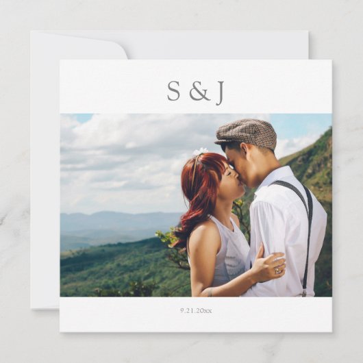 Invitation Photo géométrique Carré moderne Gris 2 Mariage (Devant)