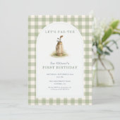 Invitation photo Gingham pour un joyeux premier an (Debout devant)
