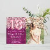 Invitation Photo Girl Magenta Pink Parties scintillant 18e an (Debout devant)