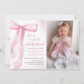 Invitation Photo Girl Pink Bow 2e anniversaire (Devant)