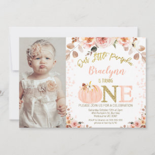 Invitation Photo Girls Rustic Fall Citrouille 1er anniversair