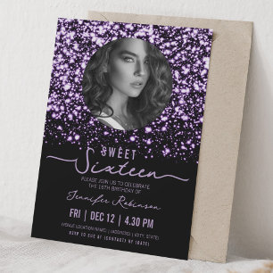 Invitation PHOTO Glamour de Minuit Douce 16e Anniversaire Vio