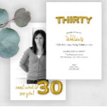 Invitation photo Gold Balloon 30th Birthday<br><div class="desc">Célébrez le grand 3-0 de style doré avec cette invitation photo moderne de 30e anniversaire! Doté de "TRENTE" en lettres de bulle d'or fantaisie et d'une mise en page personnalisée, ce design élégant et ludique est parfait pour marquer le début d'une nouvelle décennie. Personnalisez le texte avec le nom de...</div>