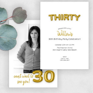Invitation photo Gold Balloon 30th Birthday