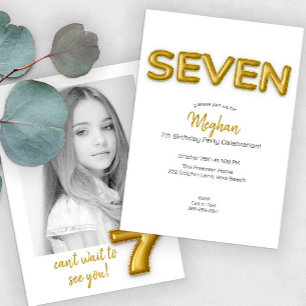 Invitation photo Gold Balloon Septième anniversair