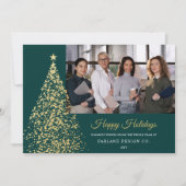 Invitation Photo Gold Christmas Tree Business Holiday Card (Devant)