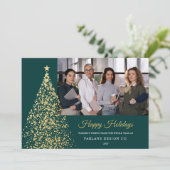 Invitation Photo Gold Christmas Tree Business Holiday Card (Debout devant)