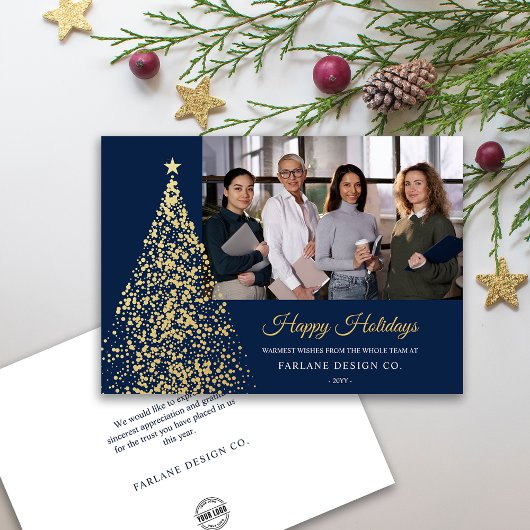 Invitation Photo Gold Christmas Tree Business Holiday Card