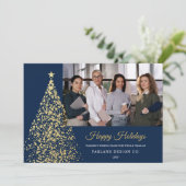 Invitation Photo Gold Christmas Tree Business Holiday Card (Debout devant)
