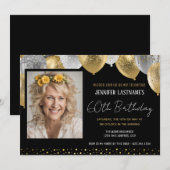Invitation photo Gold et Black 60th Birthday (Devant / Derrière)