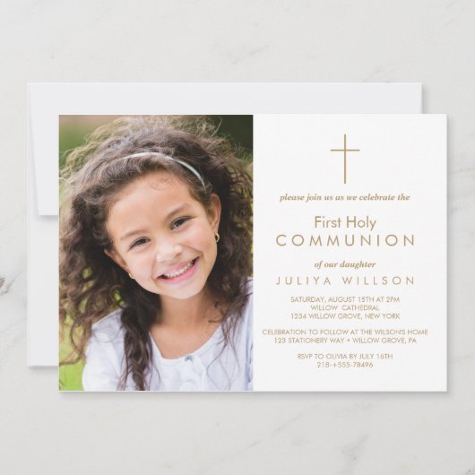 Invitation photo Gold First Communion (Devant)