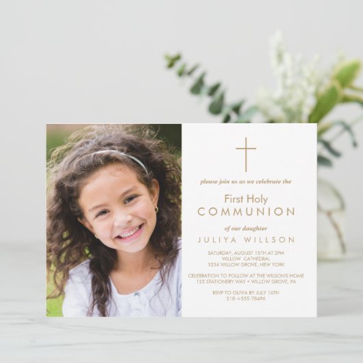 Invitation photo Gold First Communion (Debout devant)