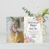 Invitation Photo Gold Frame Flowers Retraite (Debout devant)