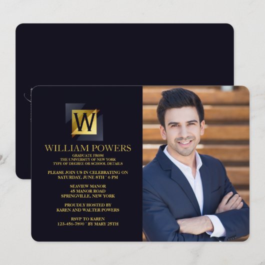 Invitation photo Gold Initial (Devant / Derrière)