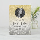 Invitation PHOTO Gold Parties scintillant Argent Bokeh Lights (Debout devant)