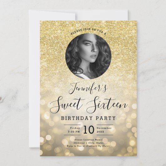 Invitation PHOTO Gold Parties scintillant Bokeh Lights Sweet  (Devant)