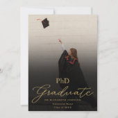 Invitation Photo Gold Script PhD Graduation Party (Devant)