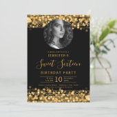 Invitation PHOTO Gold Sparkles Sweet 16 Anniversaire (Debout devant)