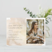 Invitation Photo Gold Watercolor 21e fête d'anniversaire (Debout devant)