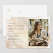 Invitation Photo Gold Watercolor 21e fête d'anniversaire (Devant / Derrière)