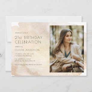 Invitation Photo Gold Watercolor 21e fête d'anniversaire