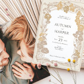 Invitation Photo Golden Elegance Mariage botanique