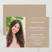 Invitation PHOTO GRAD FÊTE mini confetti d'or éco kraft (Devant / Derrière)