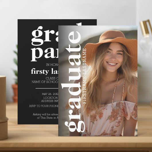 Invitation Photo Graduate Gras - typographie - Grad Party