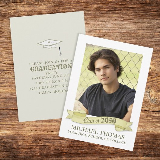 Invitation Photo Graduate Moderne Simple Bannière Or tendance