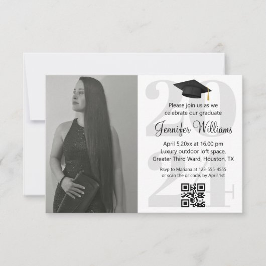 Invitation photo graduation 2024 parti qr code minimum (Devant)
