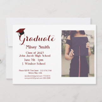 Invitation Photo Graduation, Classe d'Invitation 2024 Maroon