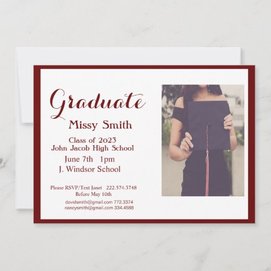 Invitation Photo Graduation, Classe d'Invitation 2024 Maroon (Devant)