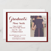 Invitation Photo Graduation, Classe d'Invitation 2024 Maroon (Devant / Derrière)