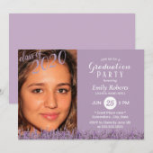 Invitation Photo Graduation Classy Lavender Floral Purple (Devant / Derrière)