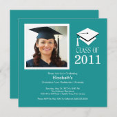 Invitation photo Graduation Classy Turquoise White (Devant / Derrière)