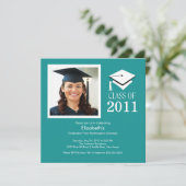Invitation photo Graduation Classy Turquoise White (Debout devant)