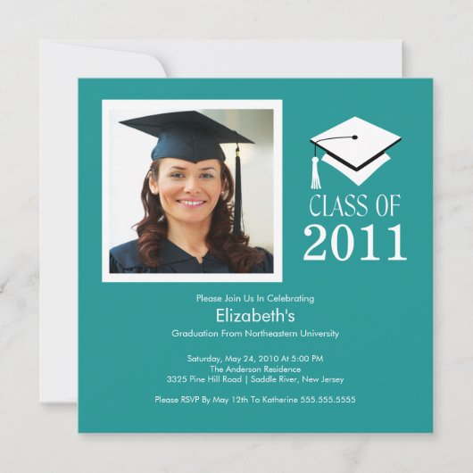 Invitation photo Graduation Classy Turquoise White (Devant)