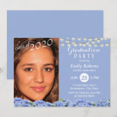 Invitation Photo Graduation Élégante Blue Hydrangea Floral (Devant / Derrière)