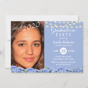 Invitation Photo Graduation Élégante Blue Hydrangea Floral