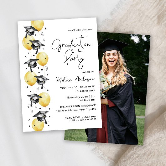 Invitation Photo Graduation Party Casquettes et ballons