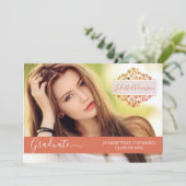 Invitation Photo Graduation Party Coral Floral Monogramme (Debout devant)