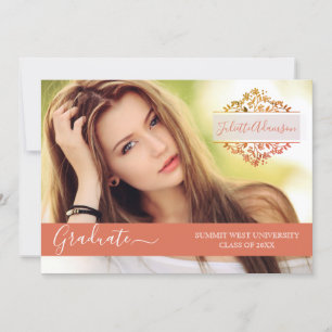 Invitation Photo Graduation Party Coral Floral Monogramme