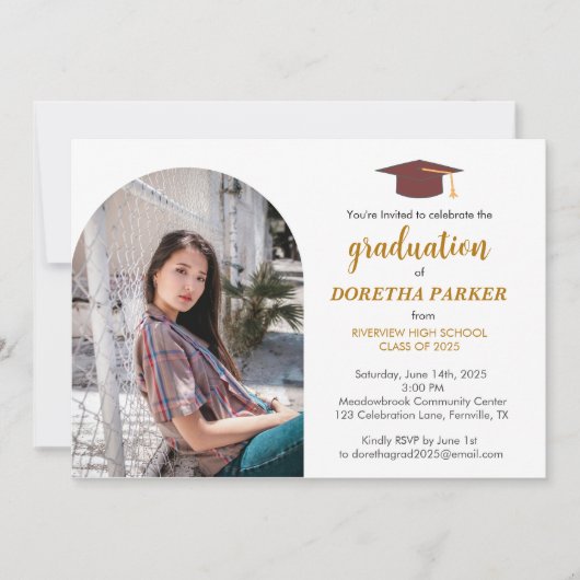 Invitation Photo Graduation Party Elegant Gold Script Design (Devant)