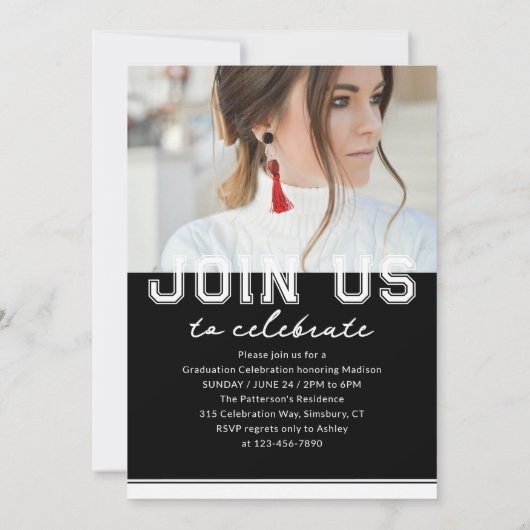 Invitation Photo Graduation Party Élégant Script moderne (Dos)