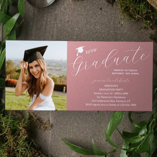 Invitation Photo Graduation Party Élégant Script moderne