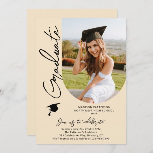 Invitation Photo Graduation Party Moderne Élégant Script (Devant / Derrière)