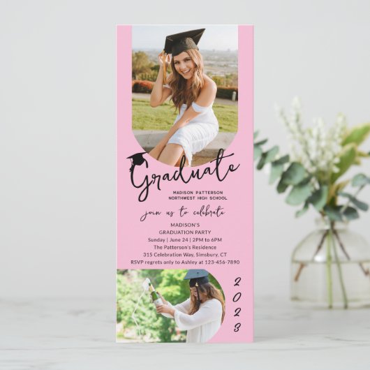 Invitation Photo Graduation Party Moderne Élégant Script (Debout devant)