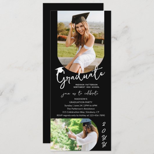 Invitation Photo Graduation Party Moderne Élégant Script (Devant / Derrière)