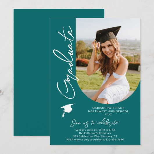 Invitation Photo Graduation Party Moderne Élégant Script (Devant / Derrière)
